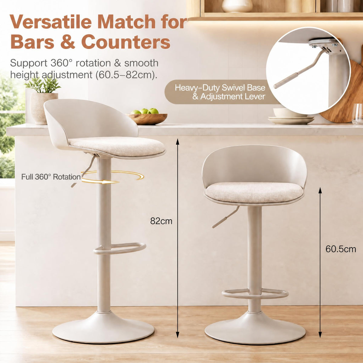 Swivel Bar Stools with Linen Seat