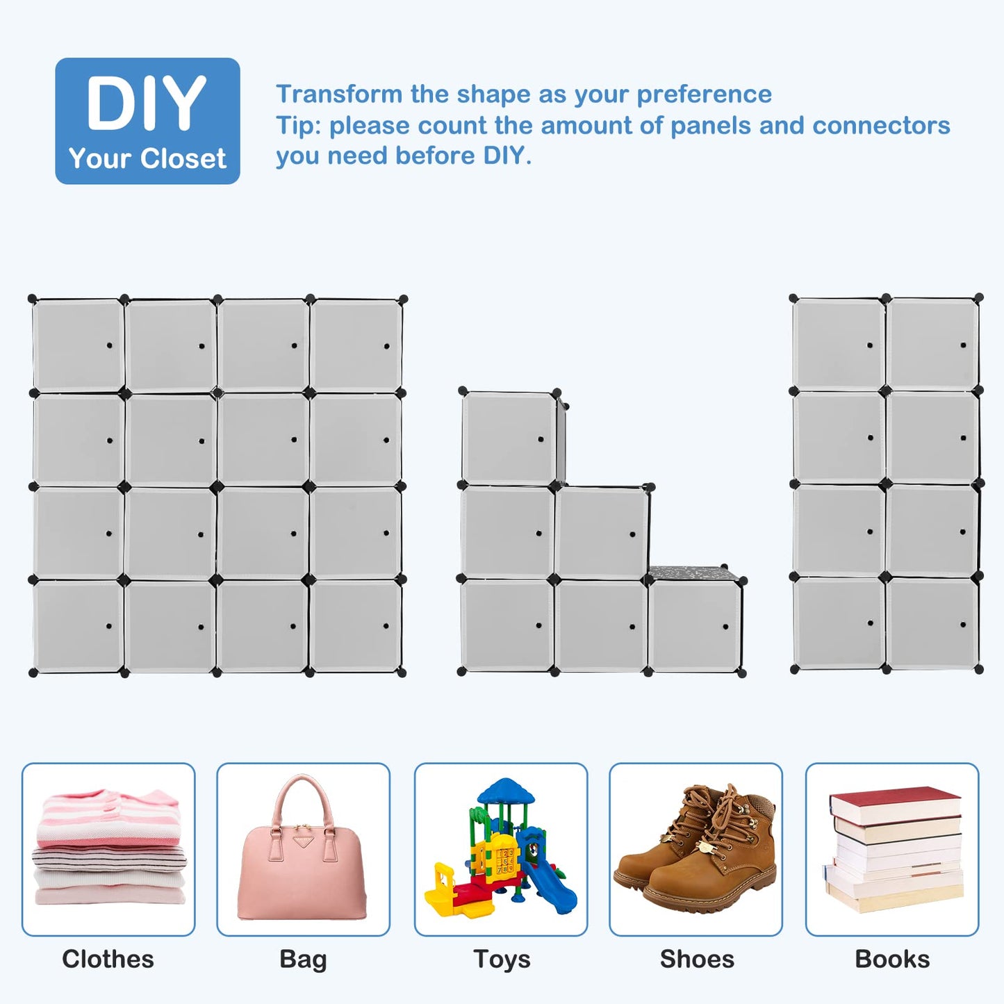 16 Cube Cabinet Storage Organizer with 2 Clothes Hanging Rails