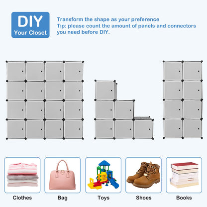 16 Cube Cabinet Storage Organizer with 2 Clothes Hanging Rails