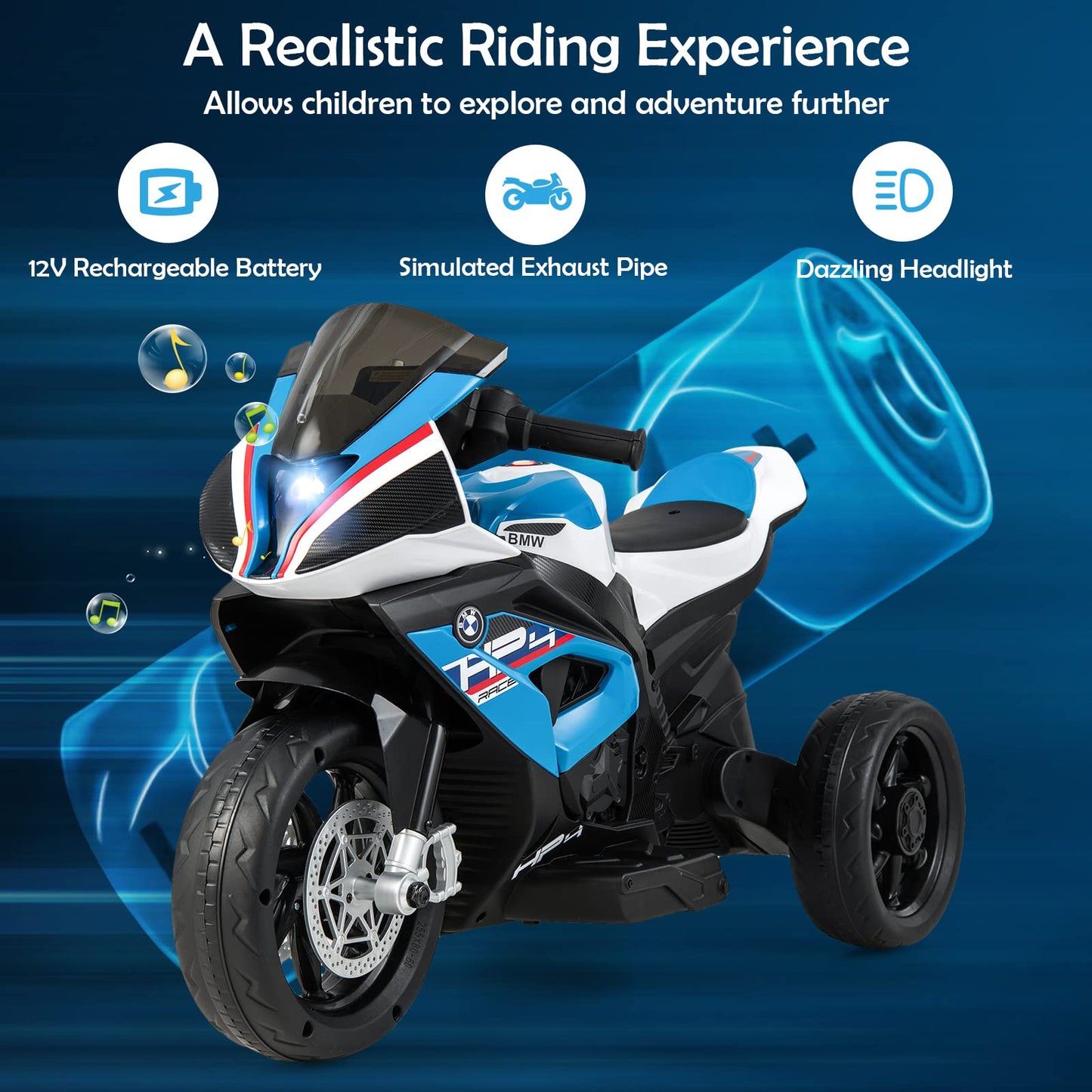 12V Kids Motorcycle Ride-On Toy with Music and Headlight