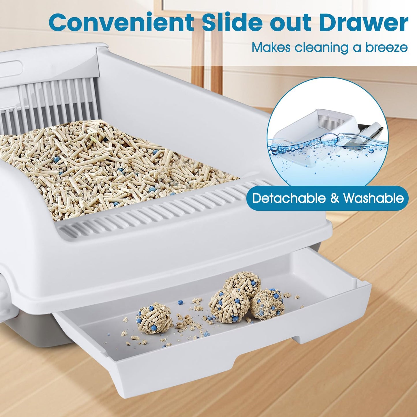 Cat Litter Box, Semi-auto Splash-proof Cat Toilet with Drawer-type Potty Tray