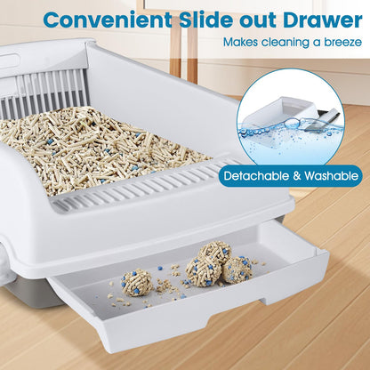 Cat Litter Box, Semi-auto Splash-proof Cat Toilet with Drawer-type Potty Tray