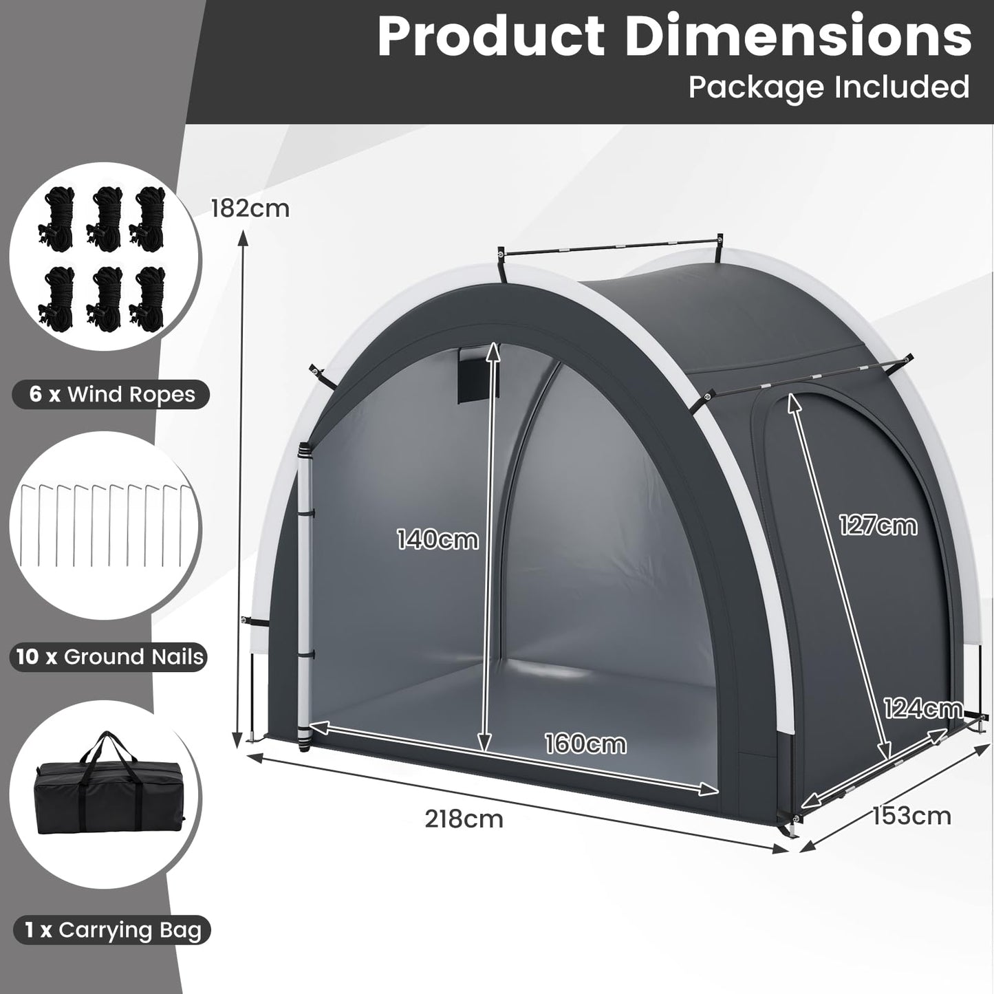 Bike Storage Shed Tent, Waterproof Anti-UV Garden Shed with Silver-coated Fabric