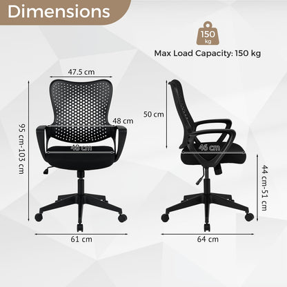 Ergonomic Office Chair, Computer Desk Chair with Armrests, Padded Cushion and Butterfly Backrest