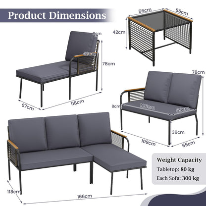 3 Pieces Wicker Furniture Set with Tempered Glass Side Table