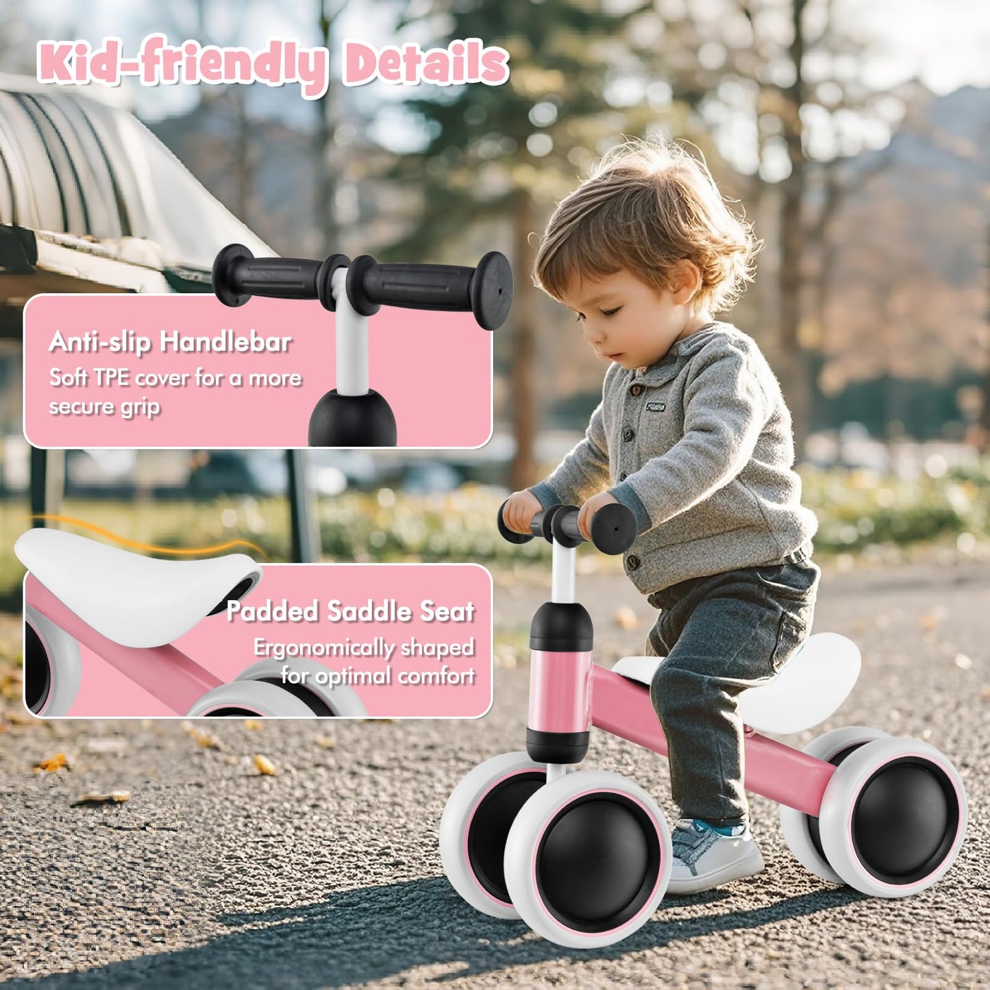 Baby Balance Bike  with Soft Seat for 2+ Years Old Boys Girls
