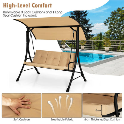 3 Seater Garden Hammock Bench Chair with Adjustable Canopy and Soft Cushions
