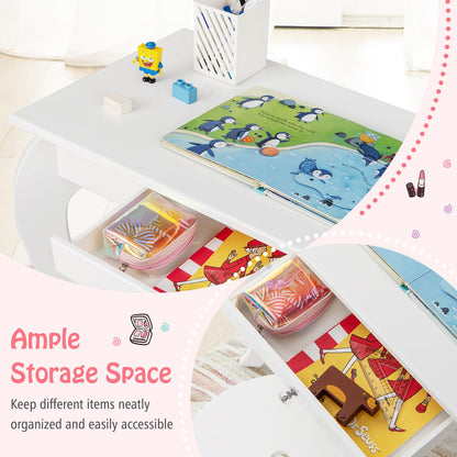 Kids Vanity Table and Stool 2 in 1 with Removable Mirror and Drawer