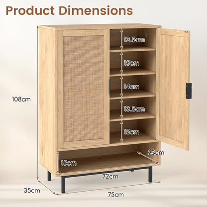 108CM Tall Shoe Cabinet 6-Tier with 2 Doors and Adjustable Shelves