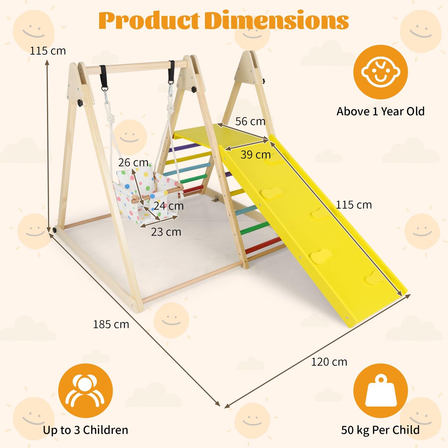 Kids Climbing Frame, Wooden Children Climber Playset with Swing, Ladder
