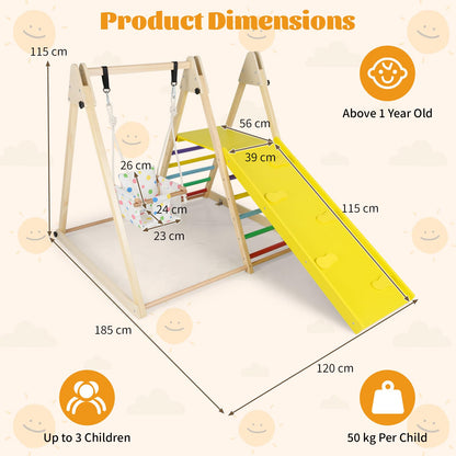 Kids Climbing Frame, Wooden Children Climber Playset with Swing, Ladder
