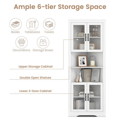 171cm Tall Space-saving Corner Cabinet with 4 Tempered Glass Doors and Adjustable Shelves