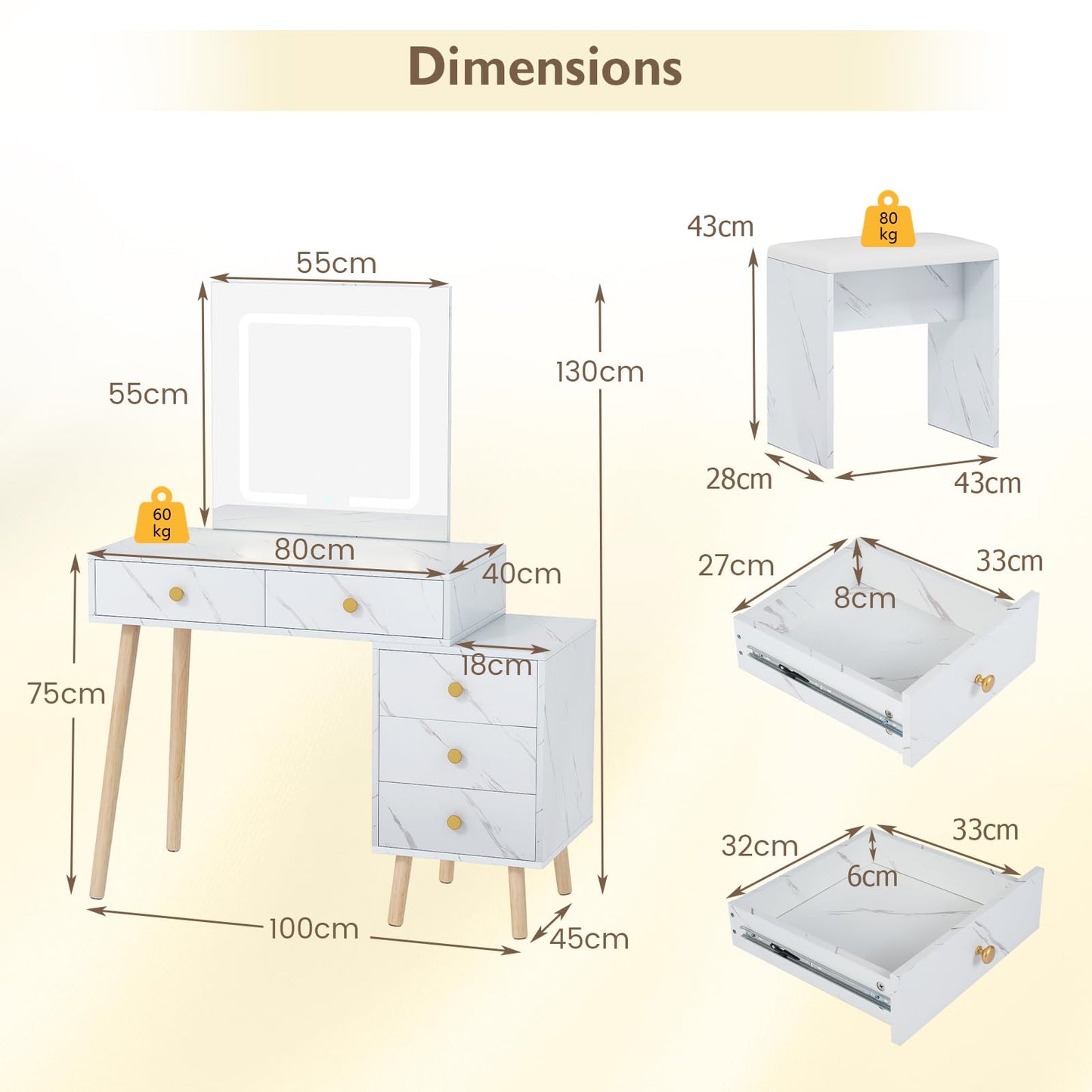 Vanity Desk Makeup Vanity Set with 3 Lighting Modes