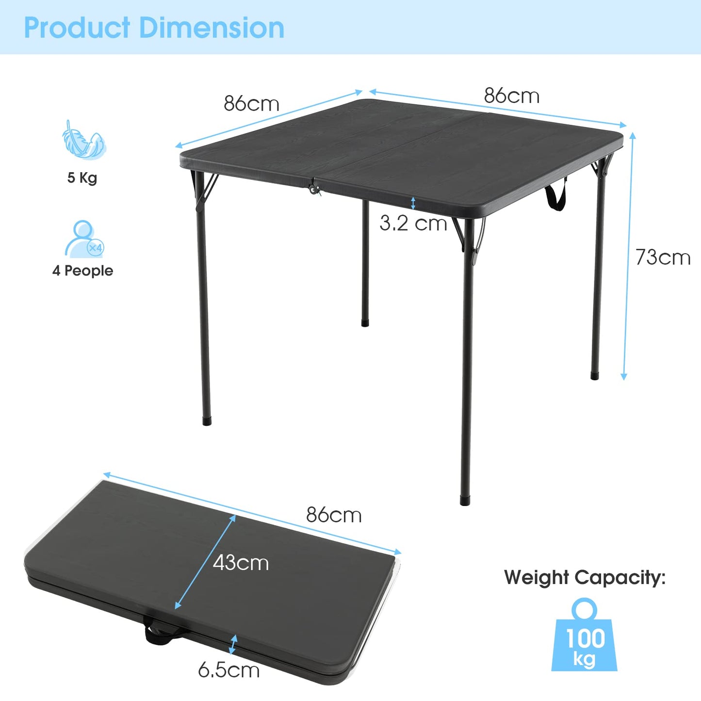 Portable Plastic Dining Camping Trestle Table for Indoor Outdoor Use