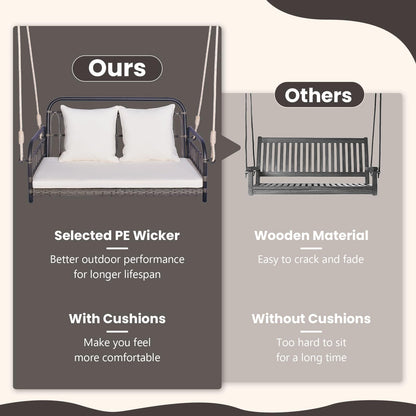 2-Person Patio Wicker Swing Chair with Removable Cushions for Garden, Poolside, Backyard