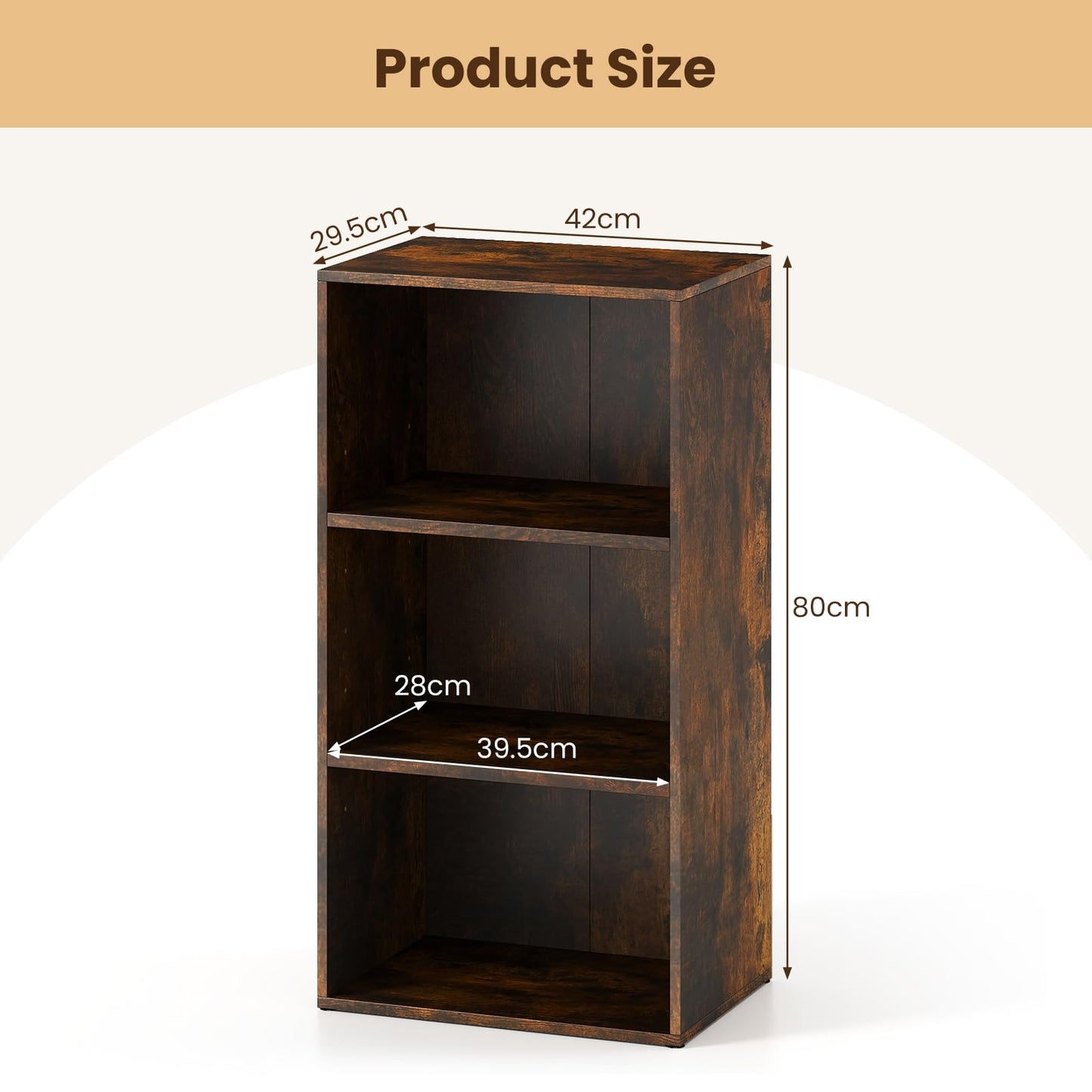 3-Tier Bookcase (42 x 29.5 x 80 cm,White) | Wooden Compact Storage Bookshelf