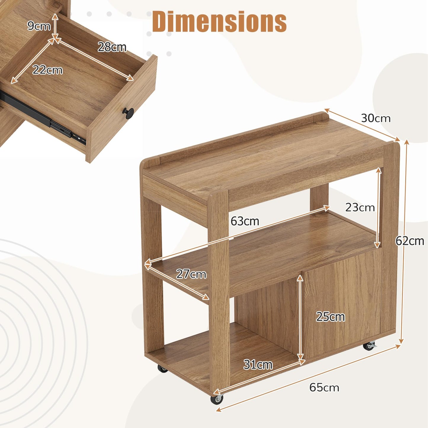 Narrow Bedside Table with 2 Drawers for Small Space