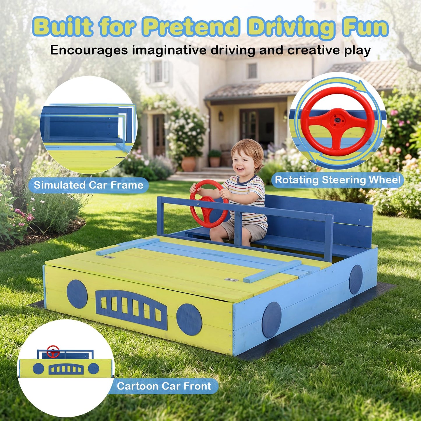 Sandpit Sandpit with Bench Folding Lid and Sandpit Liner Fir Wood Sandpit