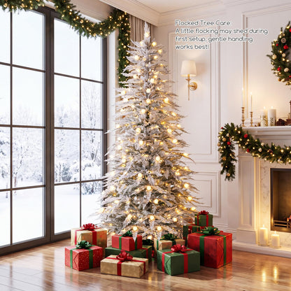 6 FT Artificial Christmas Tree, Flocked Hinged Xmas Tree