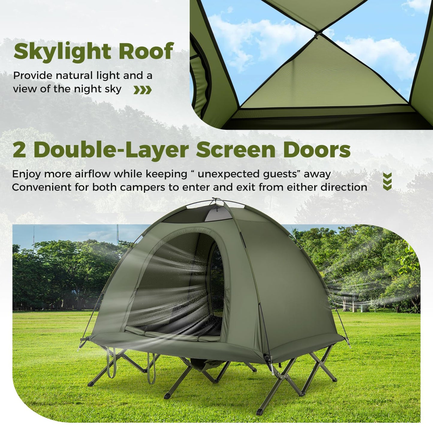 2-Person Camping Cot Tent Foldable Off-Ground Camping Combo for Adults
