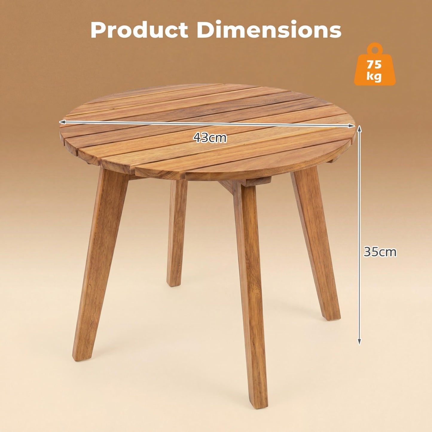 Garden Side Table, Acacia Wood Outdoor Slatted End Table