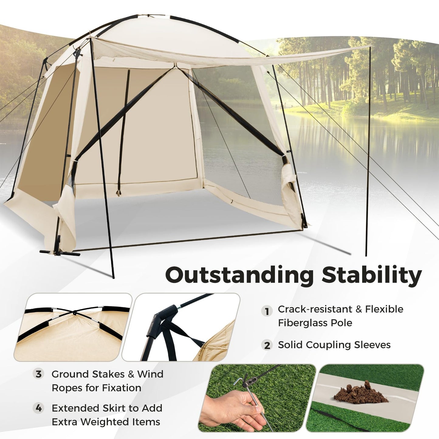 3 x 3m Screen Canopy Tent Large Sun Shade Tent with Vestibule