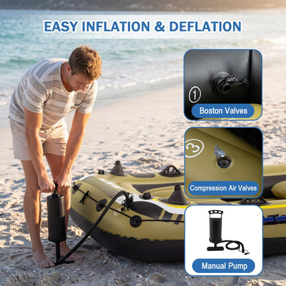 Inflatable Boat, 3/4-Person Fishing Raft Set