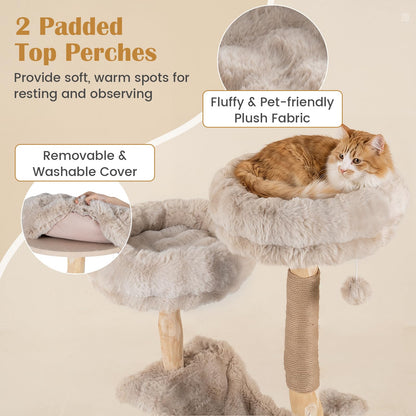 147cm Cat Tree Tower with Cat Cave with Sisal Scratching Poles and 2 Plush Play Balls for Indoor Cats