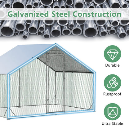 Galvanized Metal Walk-in Large Chicken Run Coop with Waterproof & Sun-protective Cover
