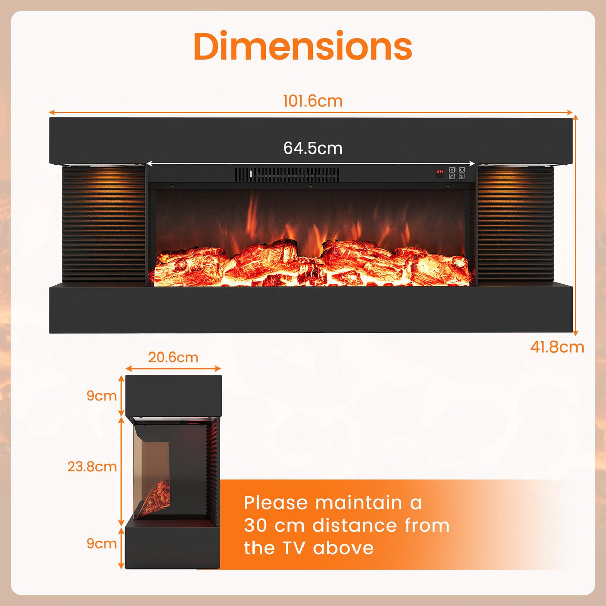 Electric Fireplace, Wall Mounted Electric Fire Suite with WiFi