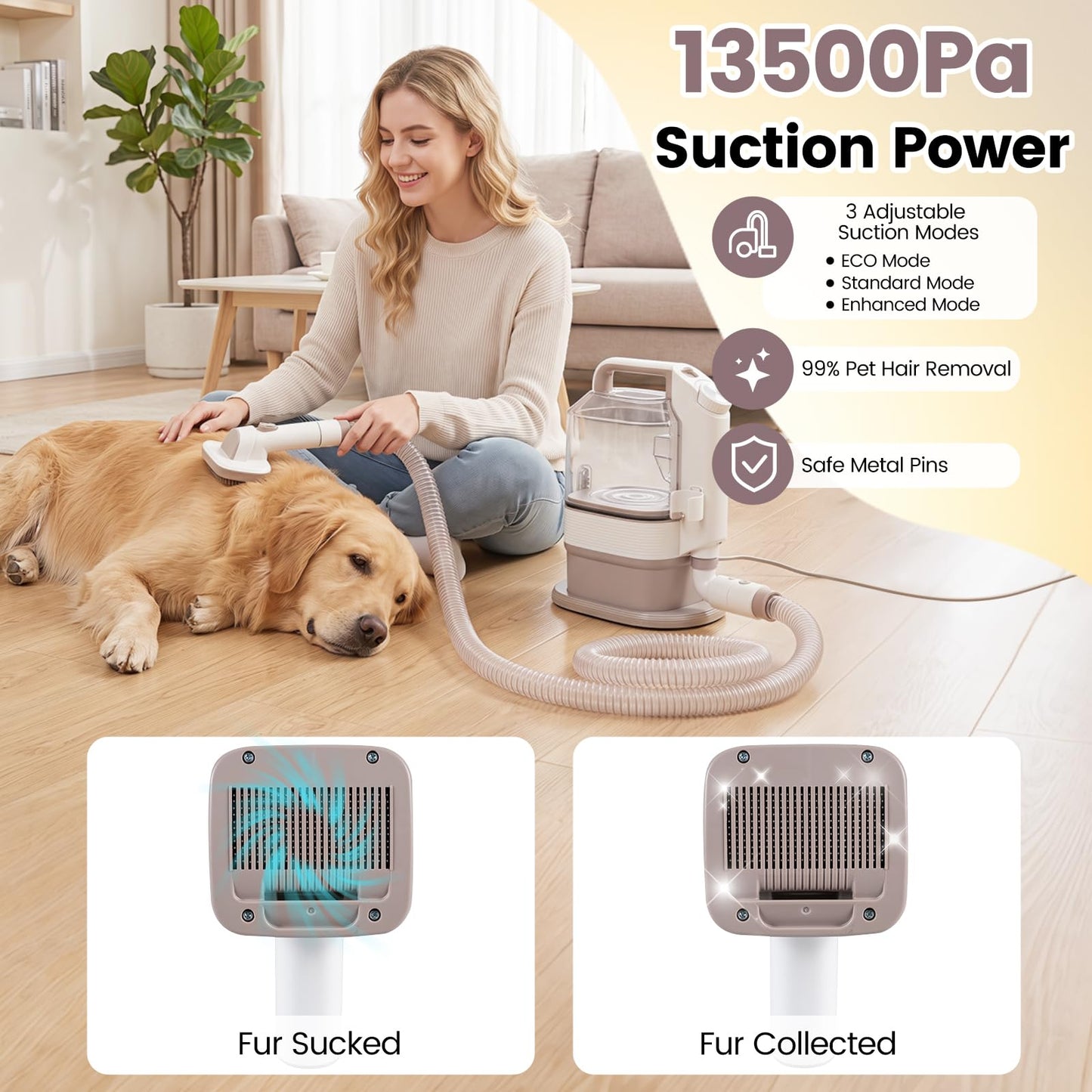 5-in-1 Dog Grooming Vacuum Kit for Shedding with 3 Suction Modes