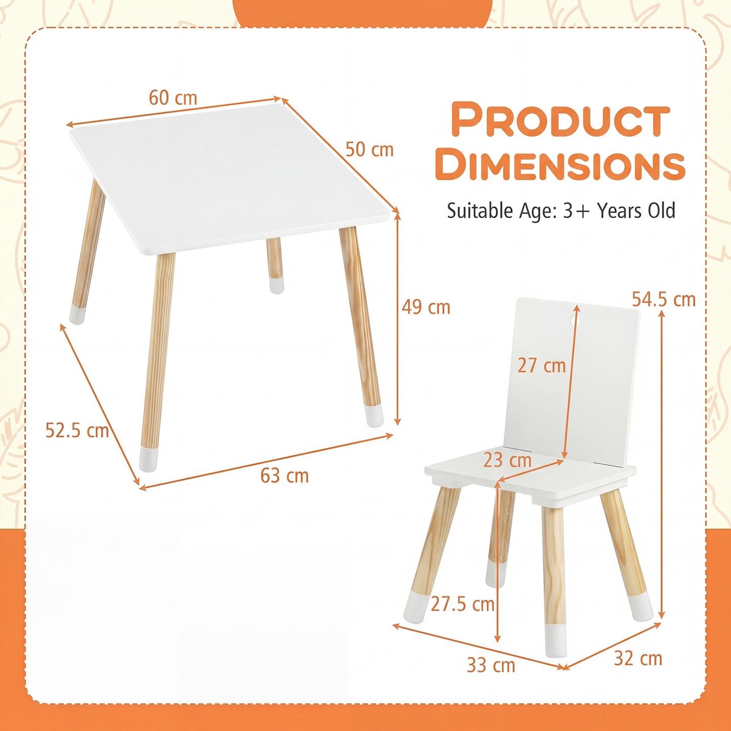 Kids Table and Chair Set, Children Activity Table with 2 Chairs