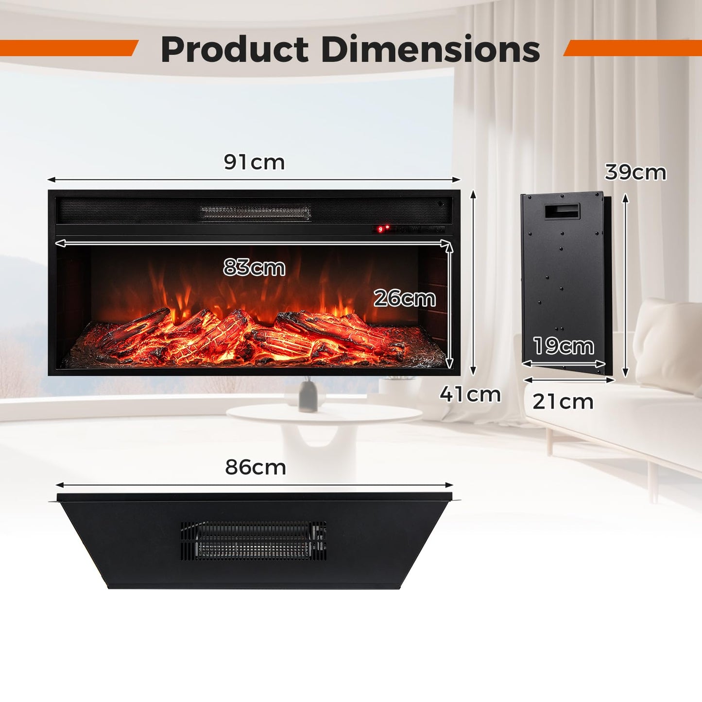 86 cm 5000 BTU Recessed Electric Fireplace Insert with Remote Control