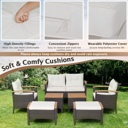 7 PCS Garden Rattan Furniture Set for Yard Poolside