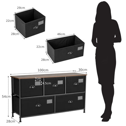 5-Drawer Storage Dresser with Labels and Removable Fabric Bins
