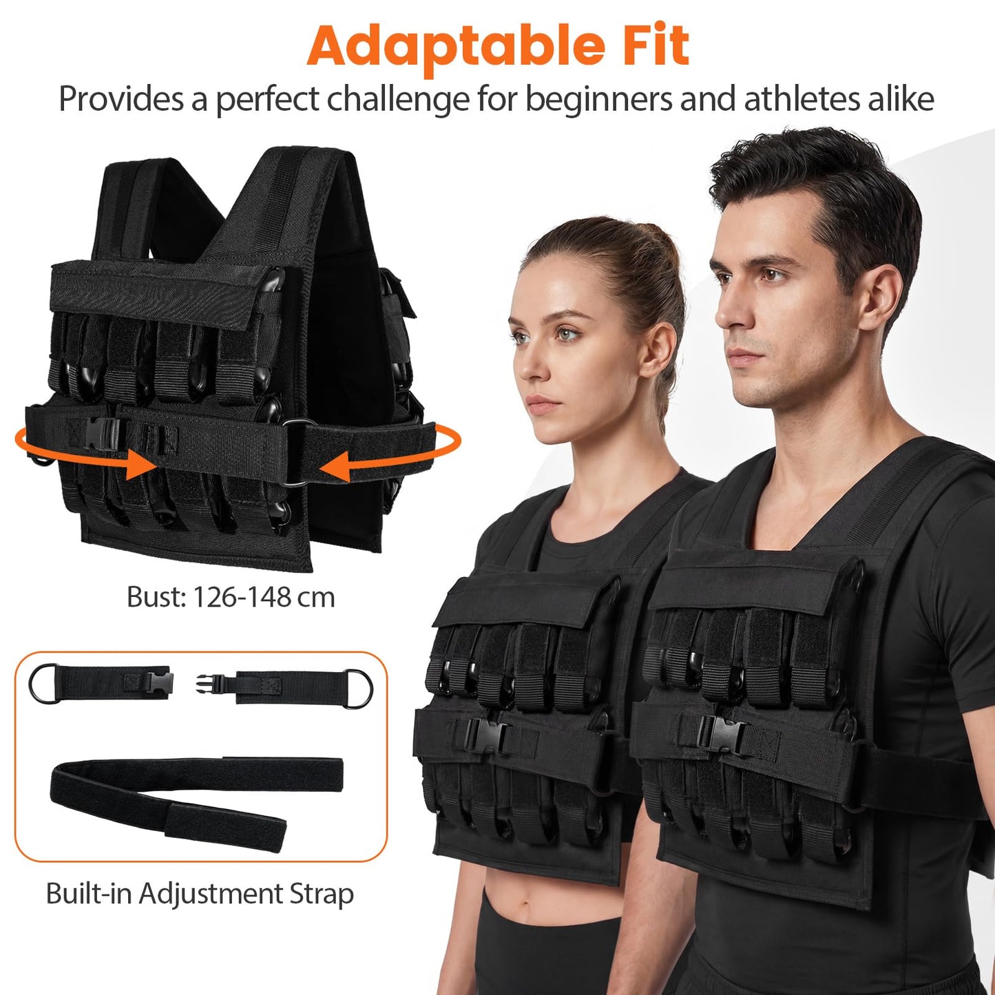 Weighted Vest, 20kg Fitness Weight Vests with Adjustable Buckles & Mesh Bag
