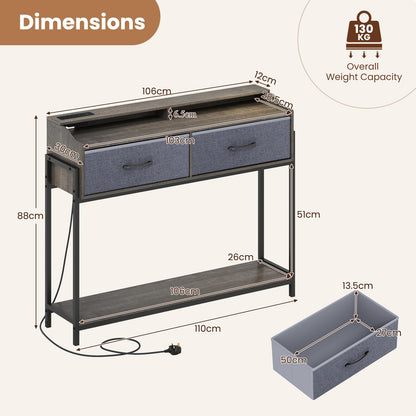 Console Table with Charging Station 110cm Entryway Table with 2 Drawers