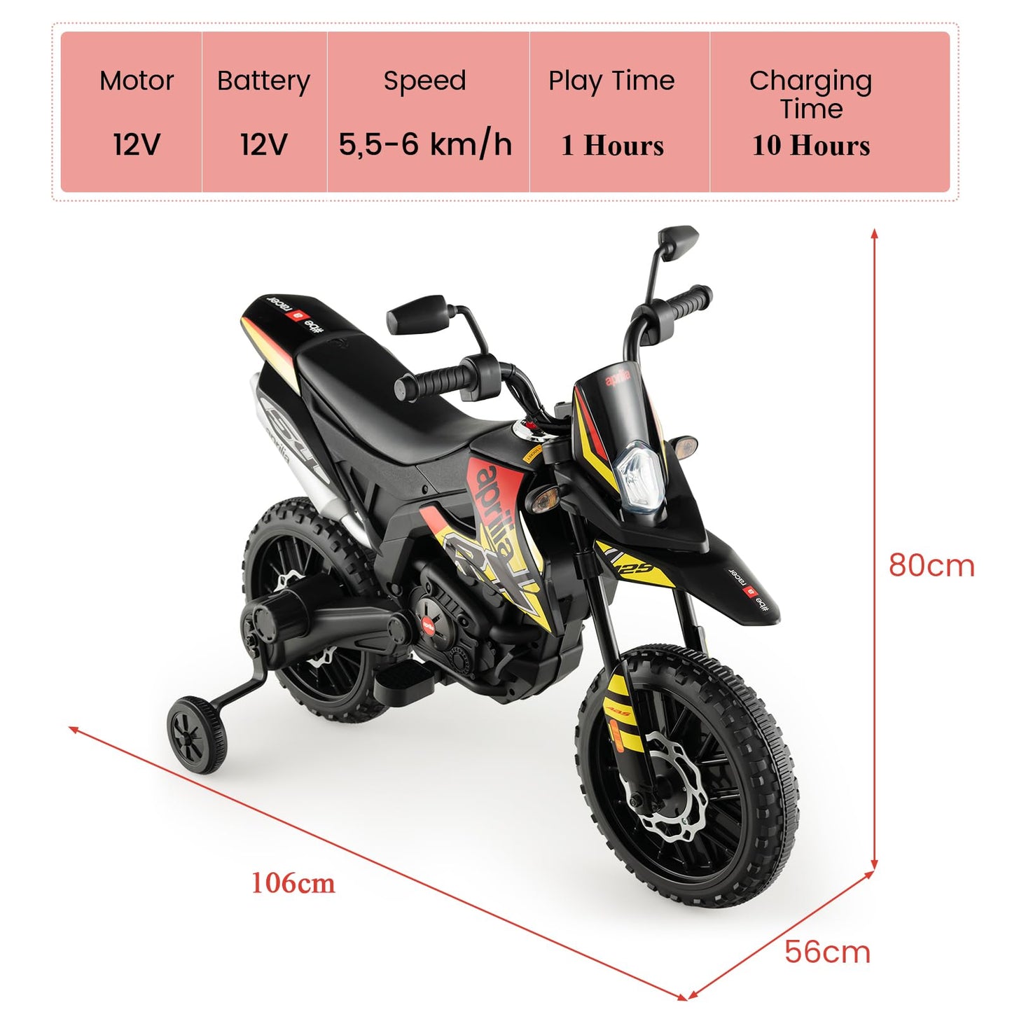 12V Battery Powered Toddler Motorbike with Music for 3-8 Years Old Kids