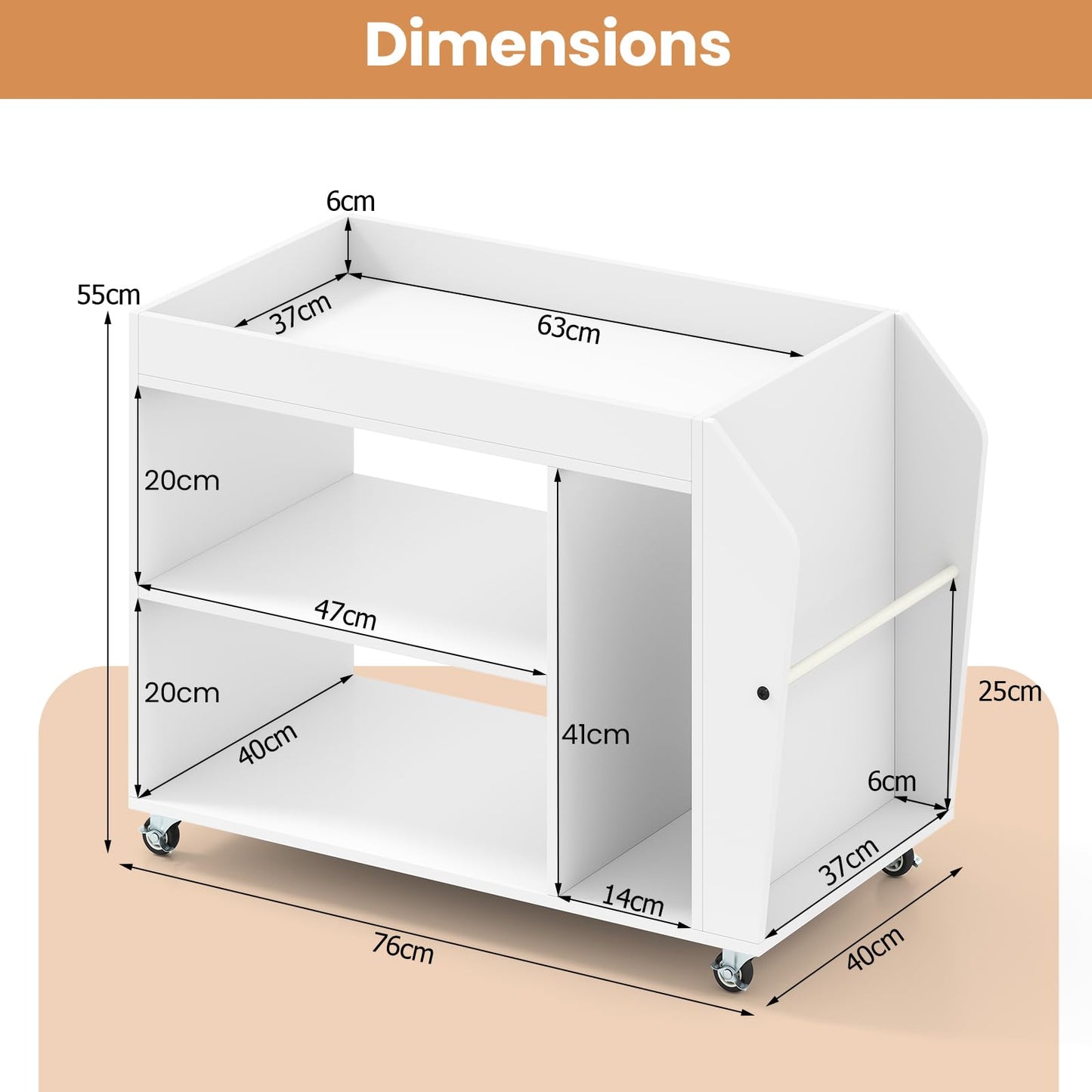 3 Tier Side End Table Rolling Nightstand with Universal Wheels