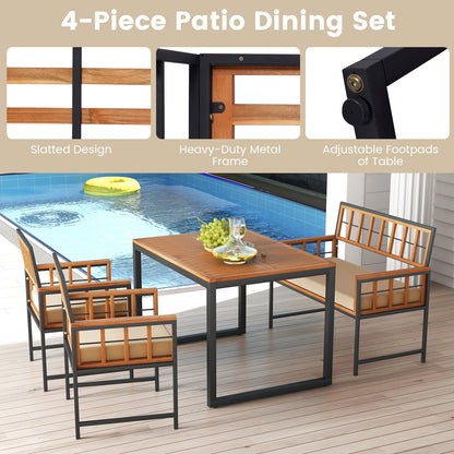 4 Pieces Acacia Wood Patio Dining Set with 1 Rectangular Table