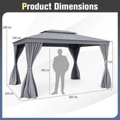 Outdoor Double-Roof Patio Gazebo Canopy Tent with Mesh Netting