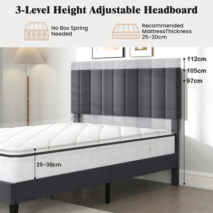 King/Double Size Linen Fabric Bed Frame with Height Adjustable Headboard
