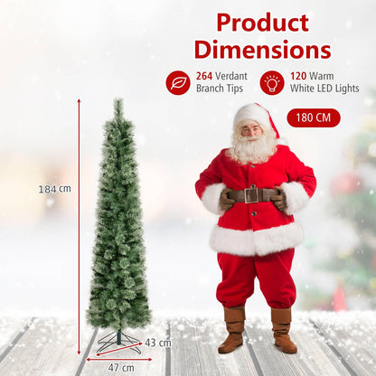 6/7 FT Pre-Lit Pencil Artificial Christmas Tree, Slim Xmas Tree with Branch Tips and LED Lights