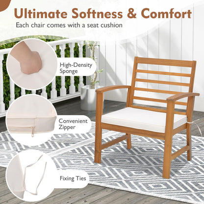 3-Piece Patio Bistro Set Acacia Wood Garden Furniture Set with Coffee Table 2 Armchairs