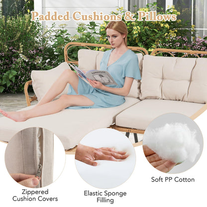 L Shaped Patio Conversation Set with Cushions & Coffee Table