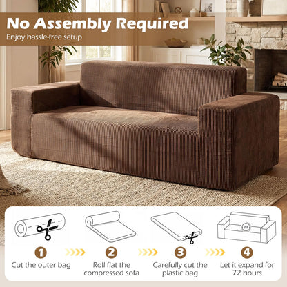 3-Seater Sofa, 197cm Corduroy Boneless Couch, No Assembly Needed