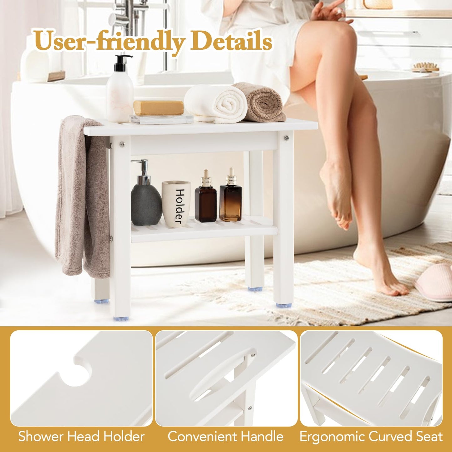 Waterproof HDPE Shower Bench Bath Stool for Inside Shower
