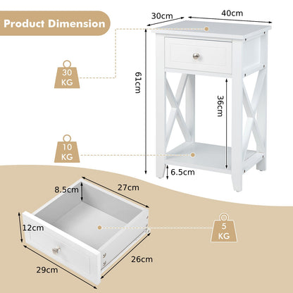 Modern X-Design Nightstand with Drawer and Bottom Storage Shelf