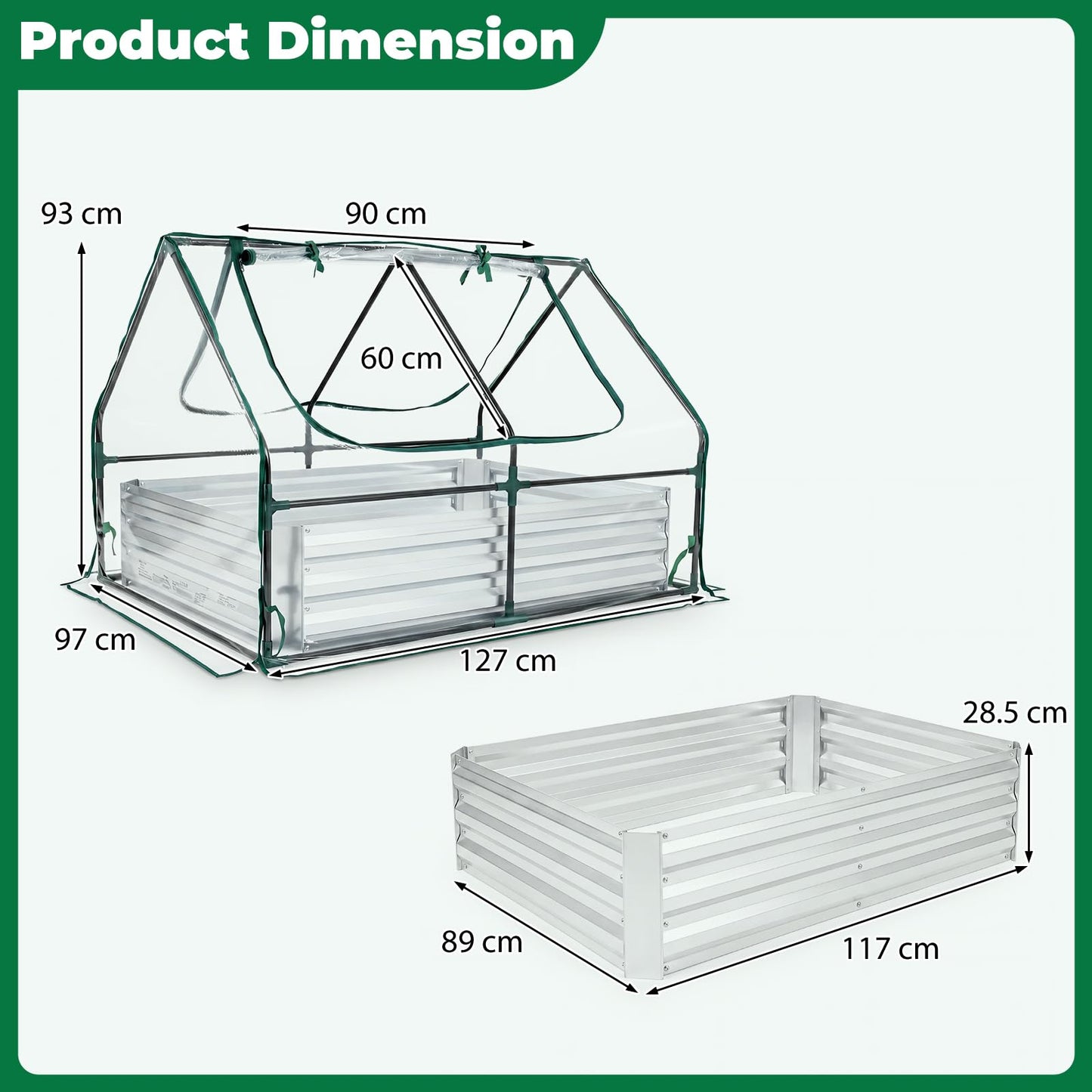 Raised Garden Bed with Greenhouse, Outdoor Elevated Planter Box with PVC/PE Cover