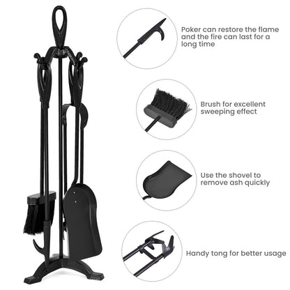 5 Piece High Quality Fire Companion Set Iron Fireplace Fireside Tools